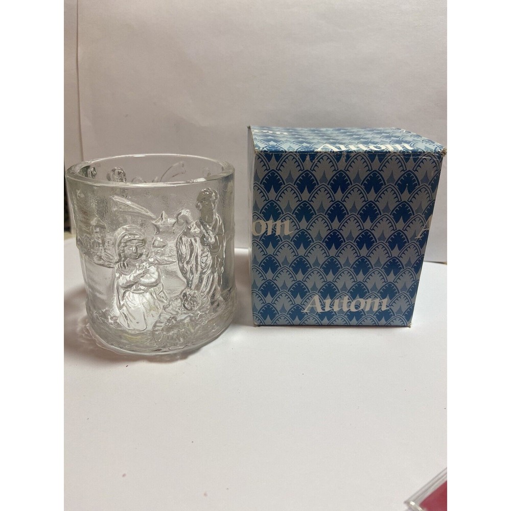 Vintage 80s Autom Glass Holy Family Nativity Votive Candle Holder NIB NEW Jesus